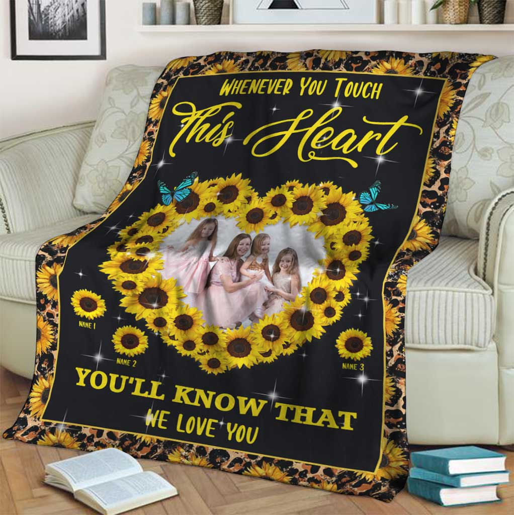 Sunflower Whenever You Touch This Heart Personalized Flannel Blanket For Cozy Bedroom Sofa Decor