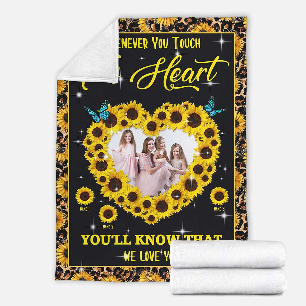 Sunflower Whenever You Touch This Heart Personalized Flannel Blanket For Cozy Bedroom Sofa Decor