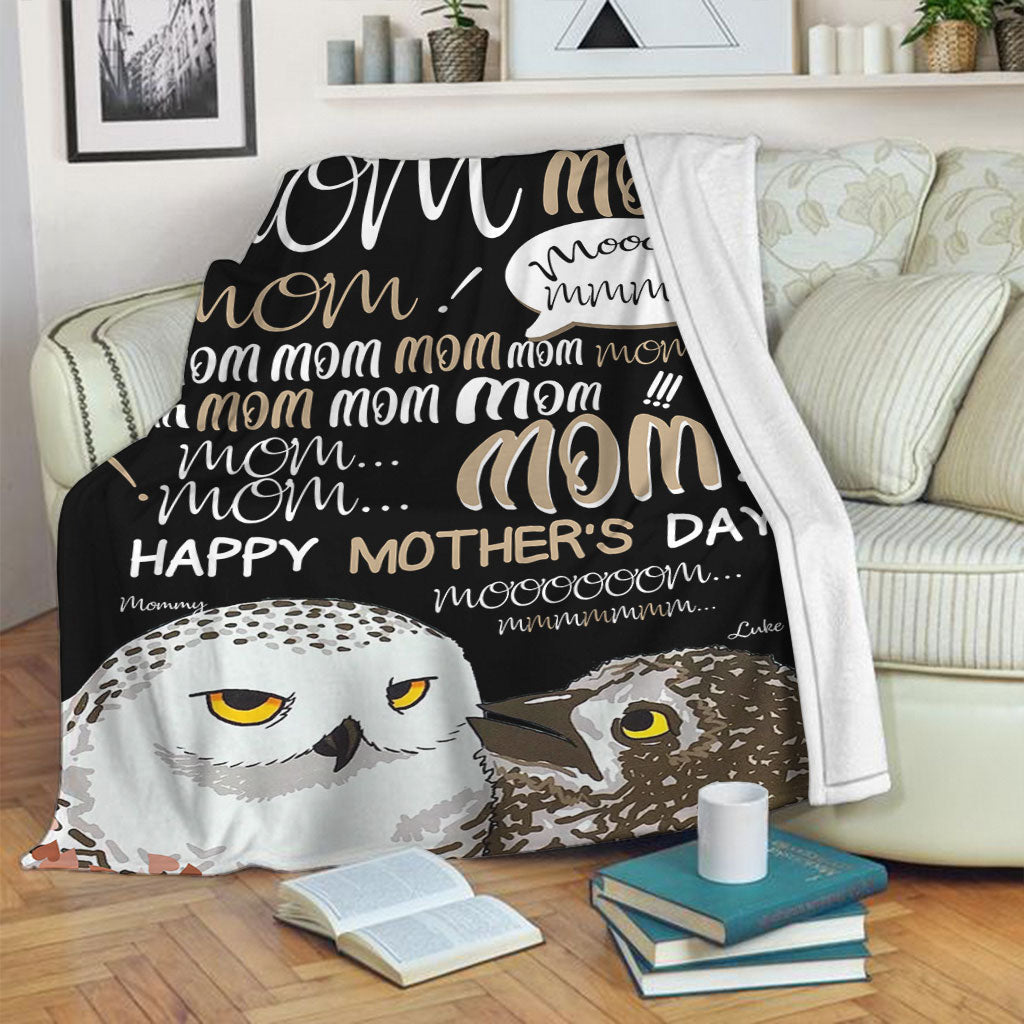 Owl Mom Hey Mom Personalized Flannel Blanket For Cozy Bedroom Sofa Decor