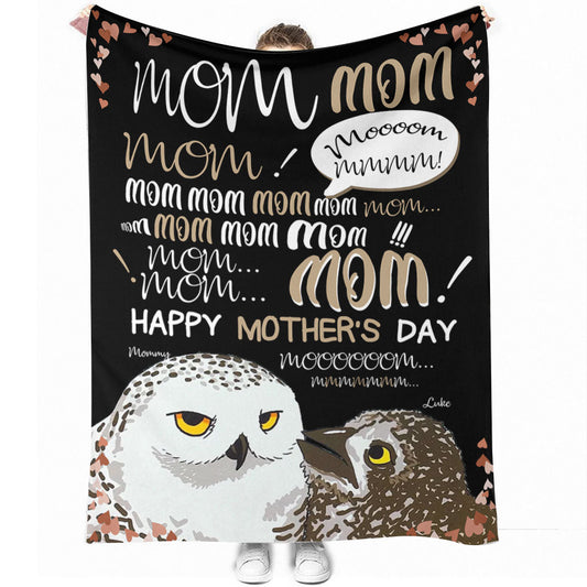 Owl Mom Hey Mom Personalized Flannel Blanket For Cozy Bedroom Sofa Decor