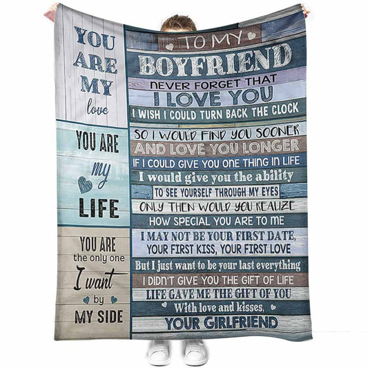 Family To My Boyfriend I Love You Flannel Blanket For Cozy Bedroom Sofa Decor