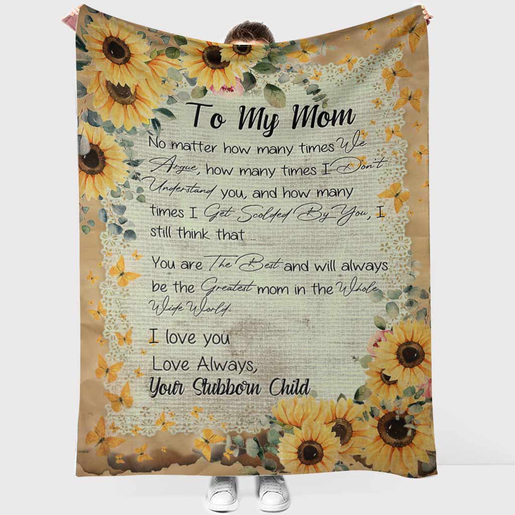 Sunflower My Mom I Love You Flannel Blanket For Cozy Bedroom Sofa Decor