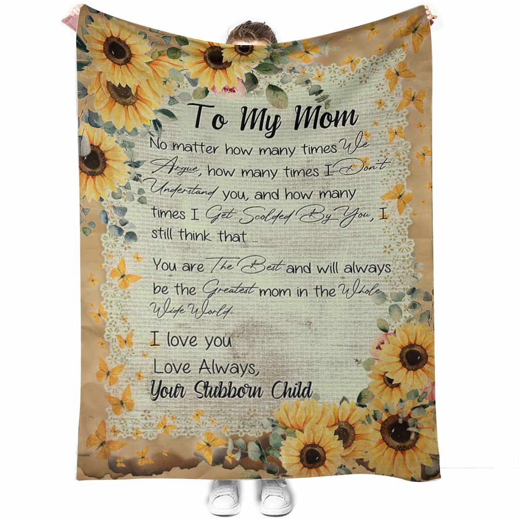 Sunflower My Mom I Love You Flannel Blanket For Cozy Bedroom Sofa Decor