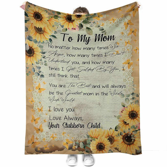 Sunflower My Mom I Love You Flannel Blanket For Cozy Bedroom Sofa Decor