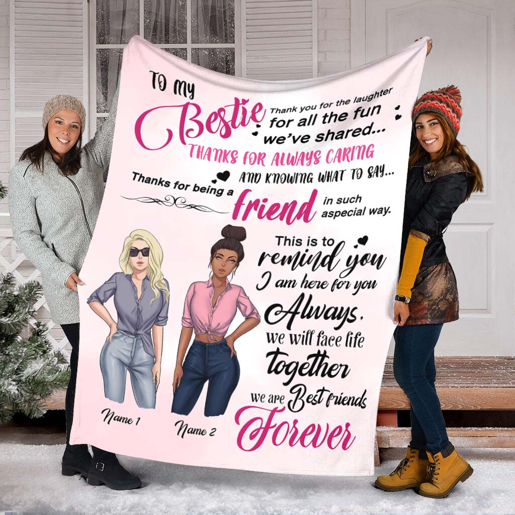 Bestie To My Bestie Personalized Flannel Blanket For Cozy Bedroom Sofa Decor