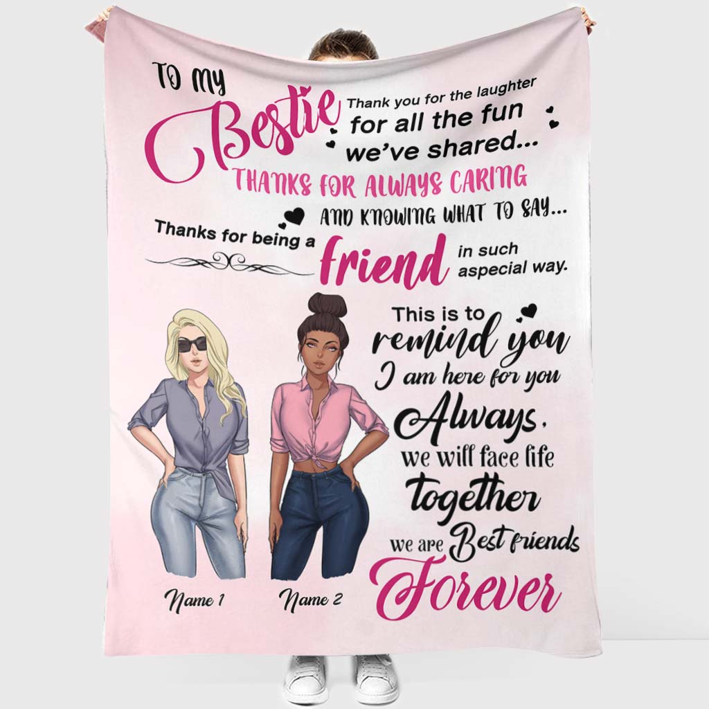 Bestie To My Bestie Personalized Flannel Blanket For Cozy Bedroom Sofa Decor