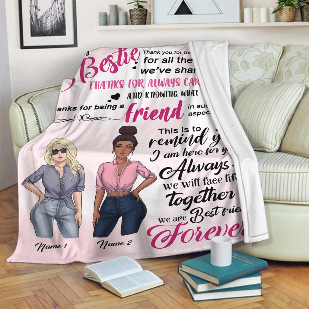 Bestie To My Bestie Personalized Flannel Blanket For Cozy Bedroom Sofa Decor