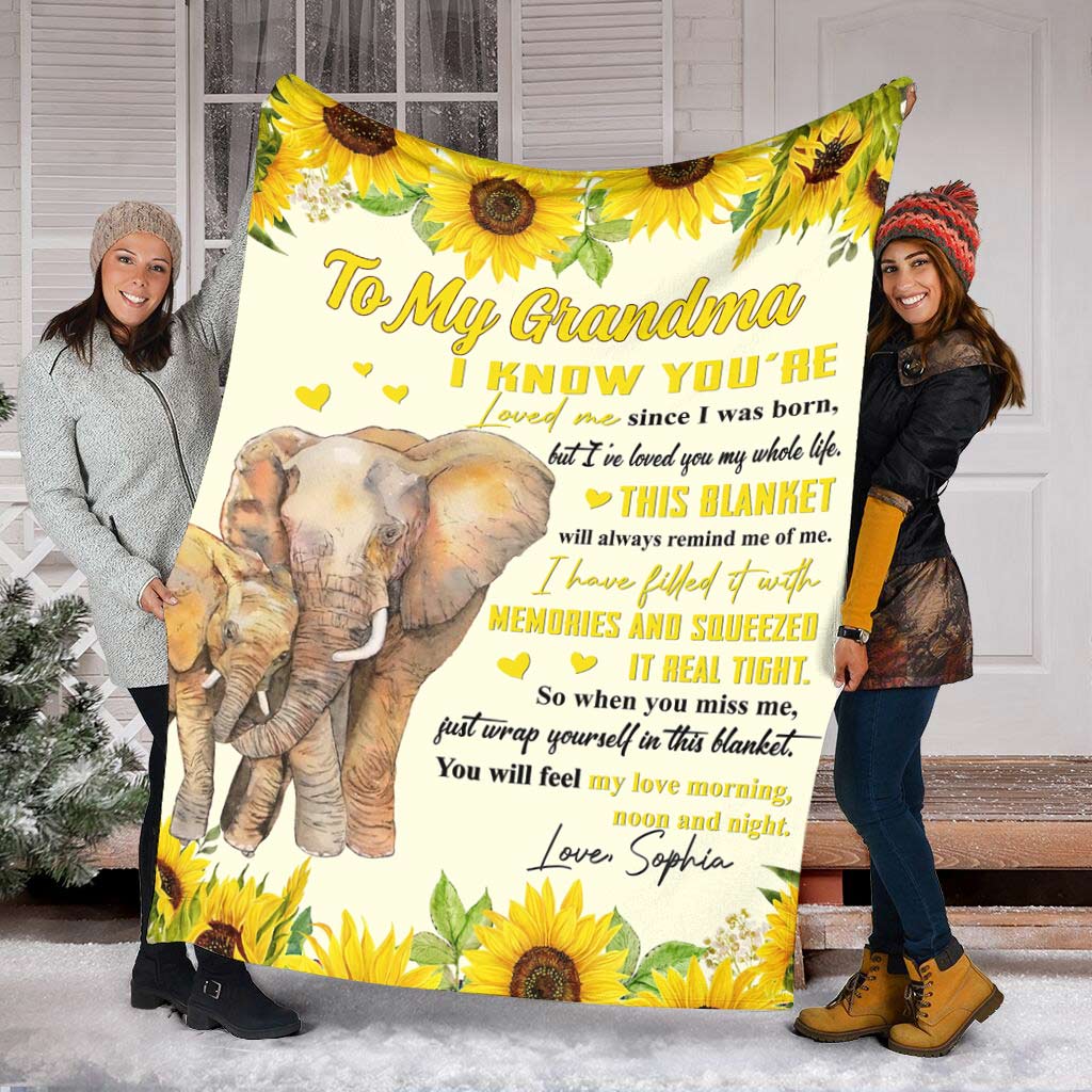 Elephant Sunflower I've Loved You My Whole Life Personalized Flannel Blanket For Cozy Bedroom Sofa Decor