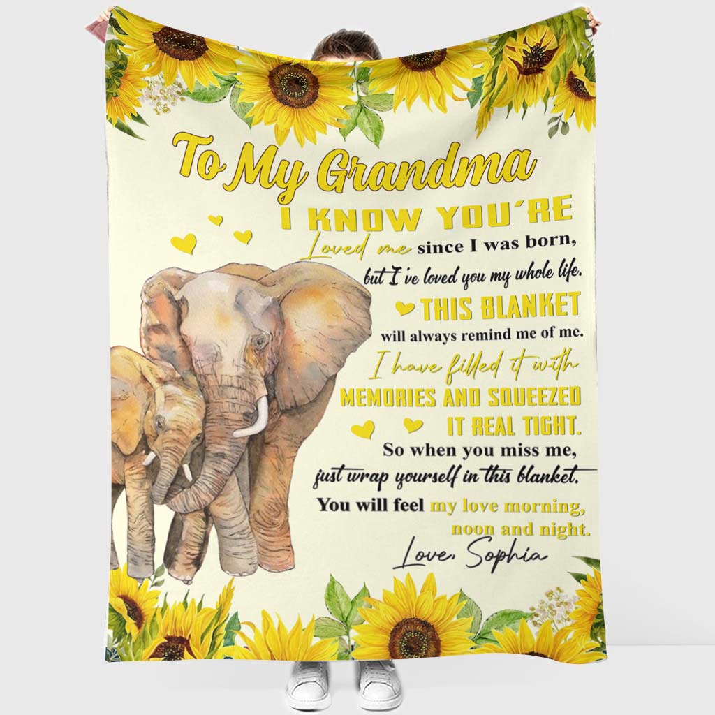 Elephant Sunflower I've Loved You My Whole Life Personalized Flannel Blanket For Cozy Bedroom Sofa Decor