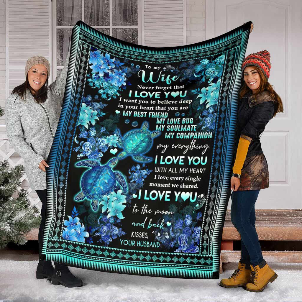 Turtle To My Wife Couple Flannel Blanket For Cozy Bedroom Sofa Decor