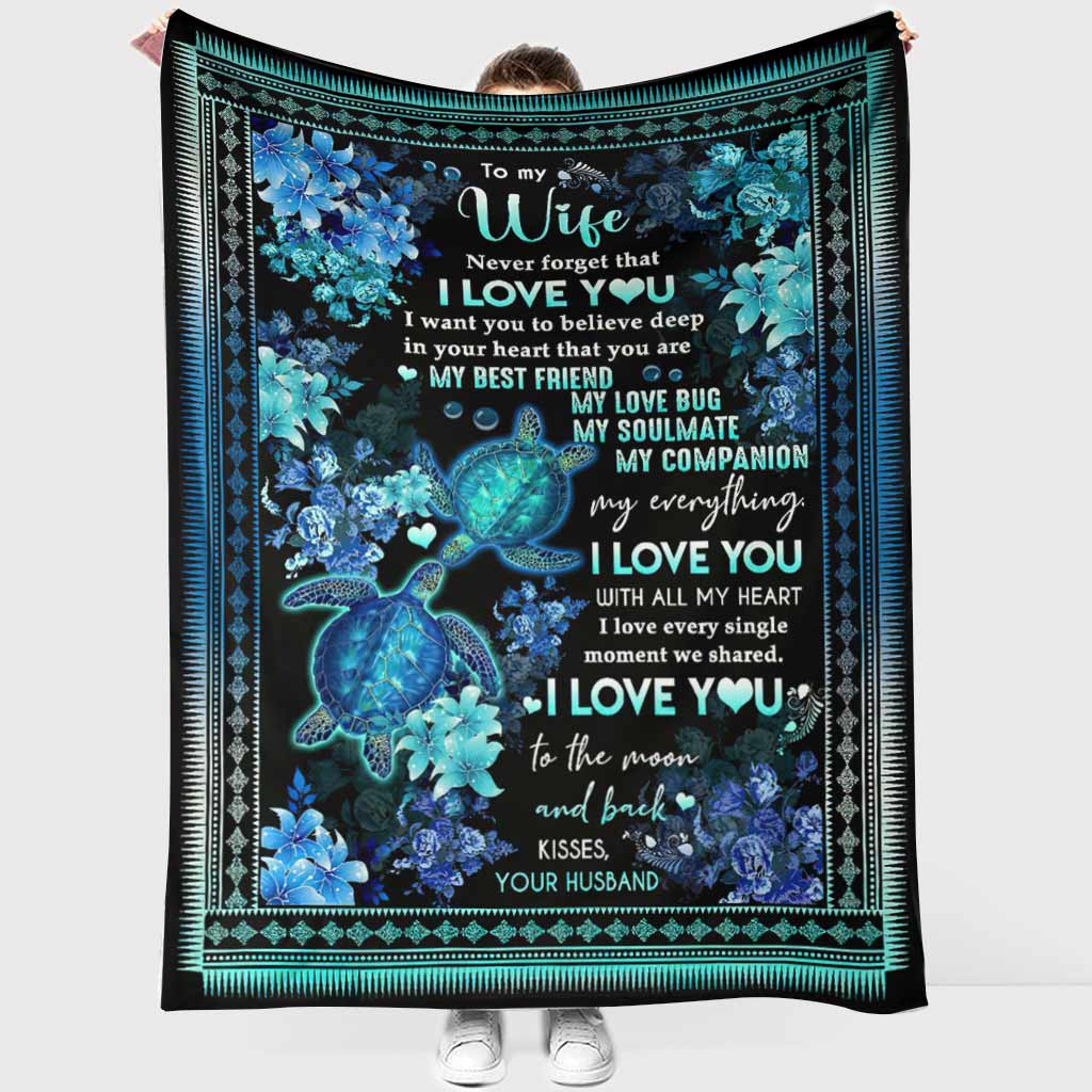 Turtle To My Wife Couple Flannel Blanket For Cozy Bedroom Sofa Decor