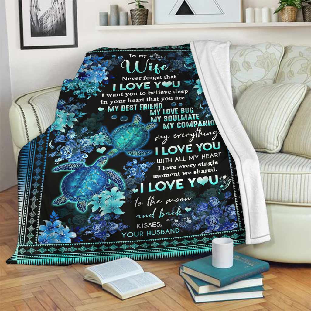 Turtle To My Wife Couple Flannel Blanket For Cozy Bedroom Sofa Decor
