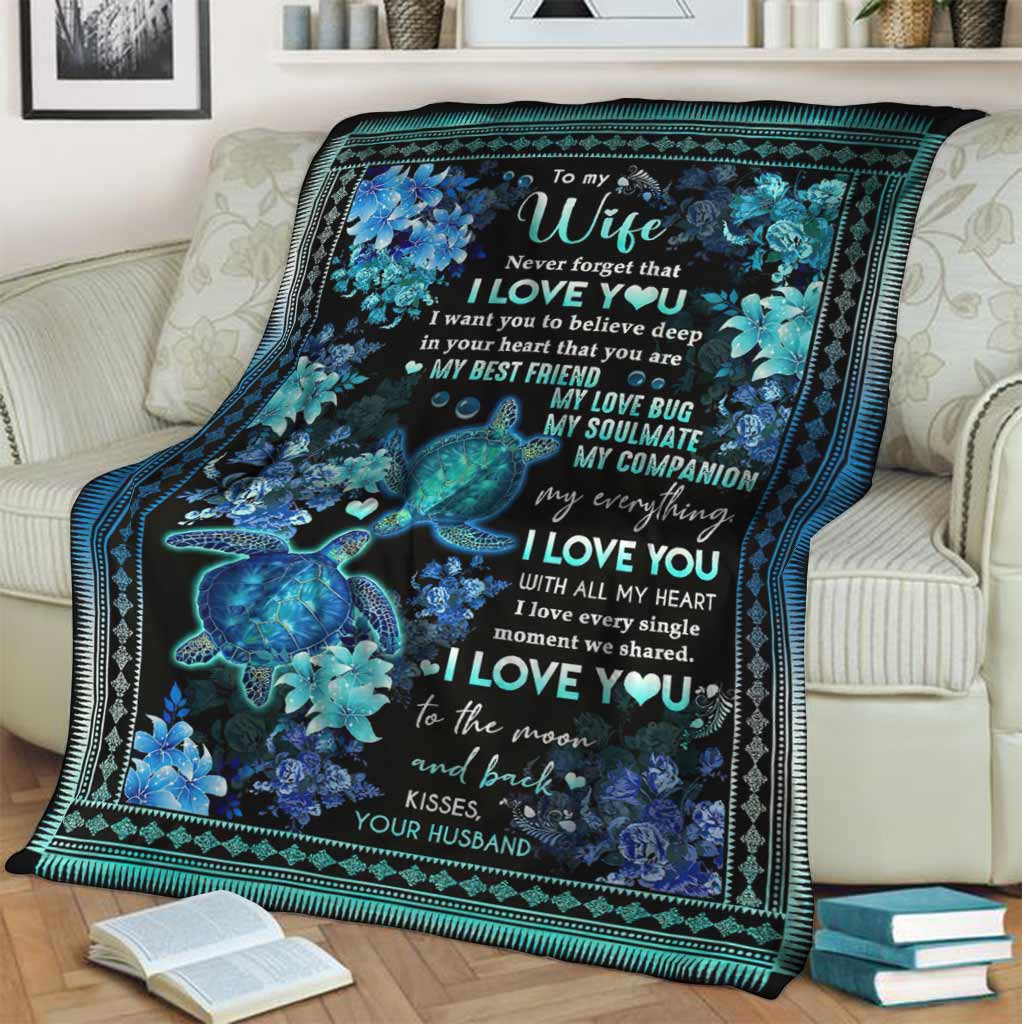 Turtle To My Wife Couple Flannel Blanket For Cozy Bedroom Sofa Decor