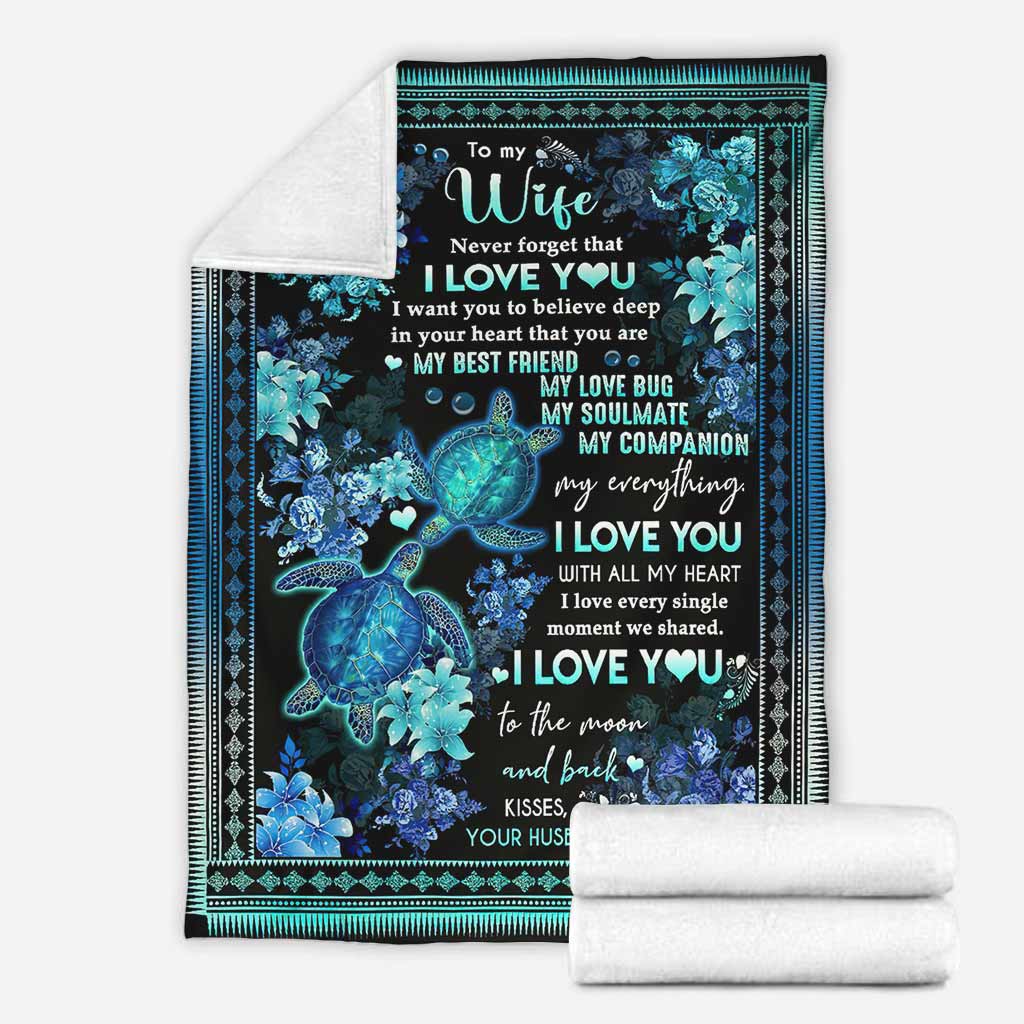 Turtle To My Wife Couple Flannel Blanket For Cozy Bedroom Sofa Decor