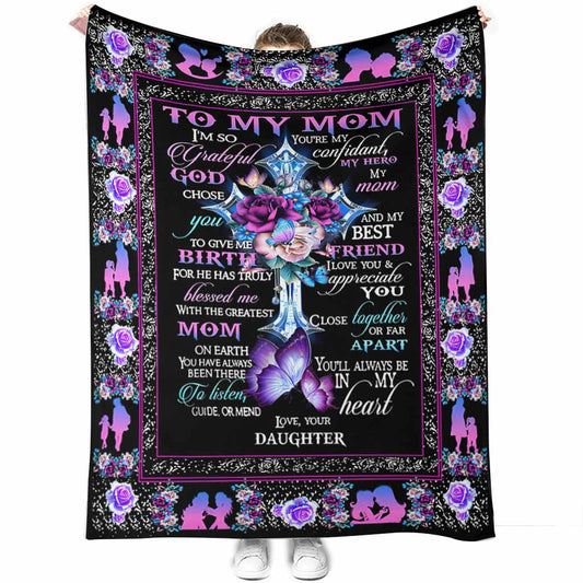 God To My Mom Floral Flannel Blanket For Cozy Bedroom Sofa Decor