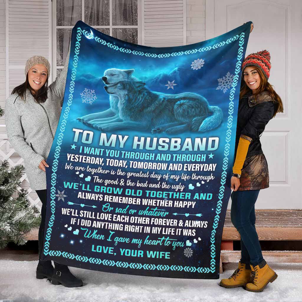 Wolf To My Husband Couple Blue Flannel Blanket For Cozy Bedroom Sofa Decor