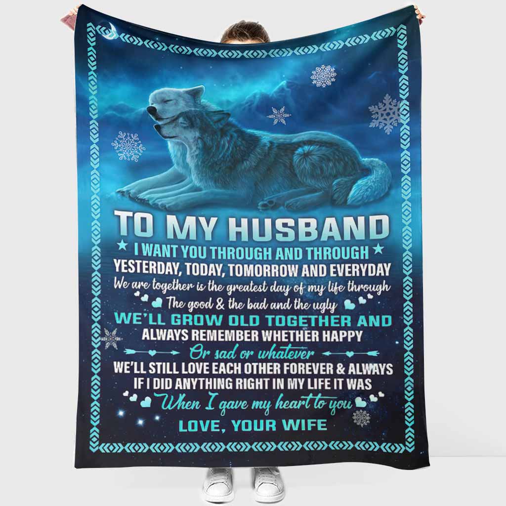 Wolf To My Husband Couple Blue Flannel Blanket For Cozy Bedroom Sofa Decor