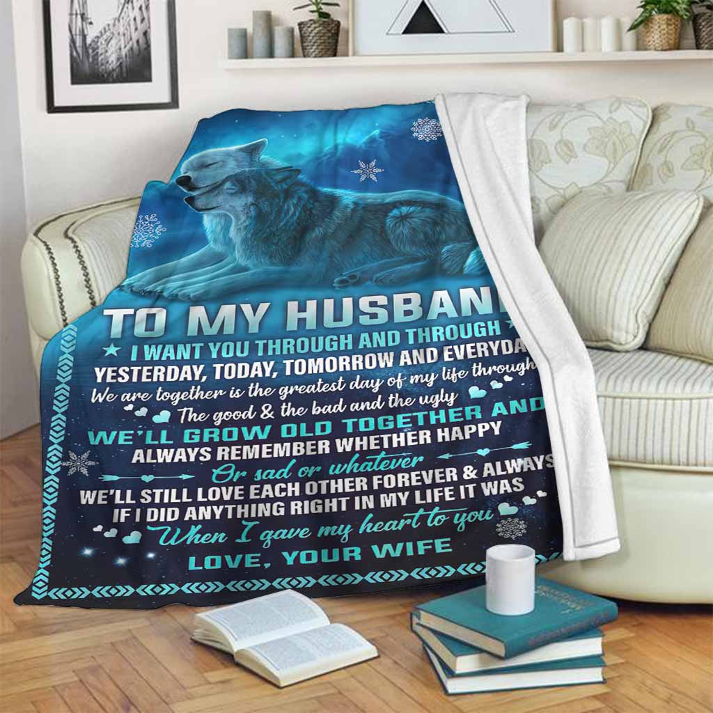Wolf To My Husband Couple Blue Flannel Blanket For Cozy Bedroom Sofa Decor