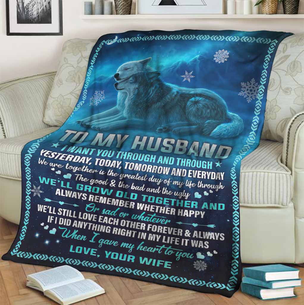 Wolf To My Husband Couple Blue Flannel Blanket For Cozy Bedroom Sofa Decor