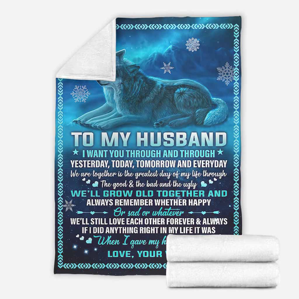 Wolf To My Husband Couple Blue Flannel Blanket For Cozy Bedroom Sofa Decor