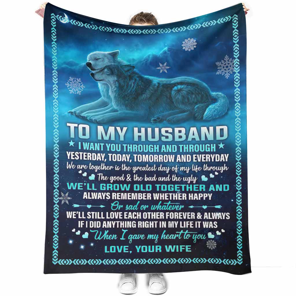 Wolf To My Husband Couple Blue Flannel Blanket For Cozy Bedroom Sofa Decor