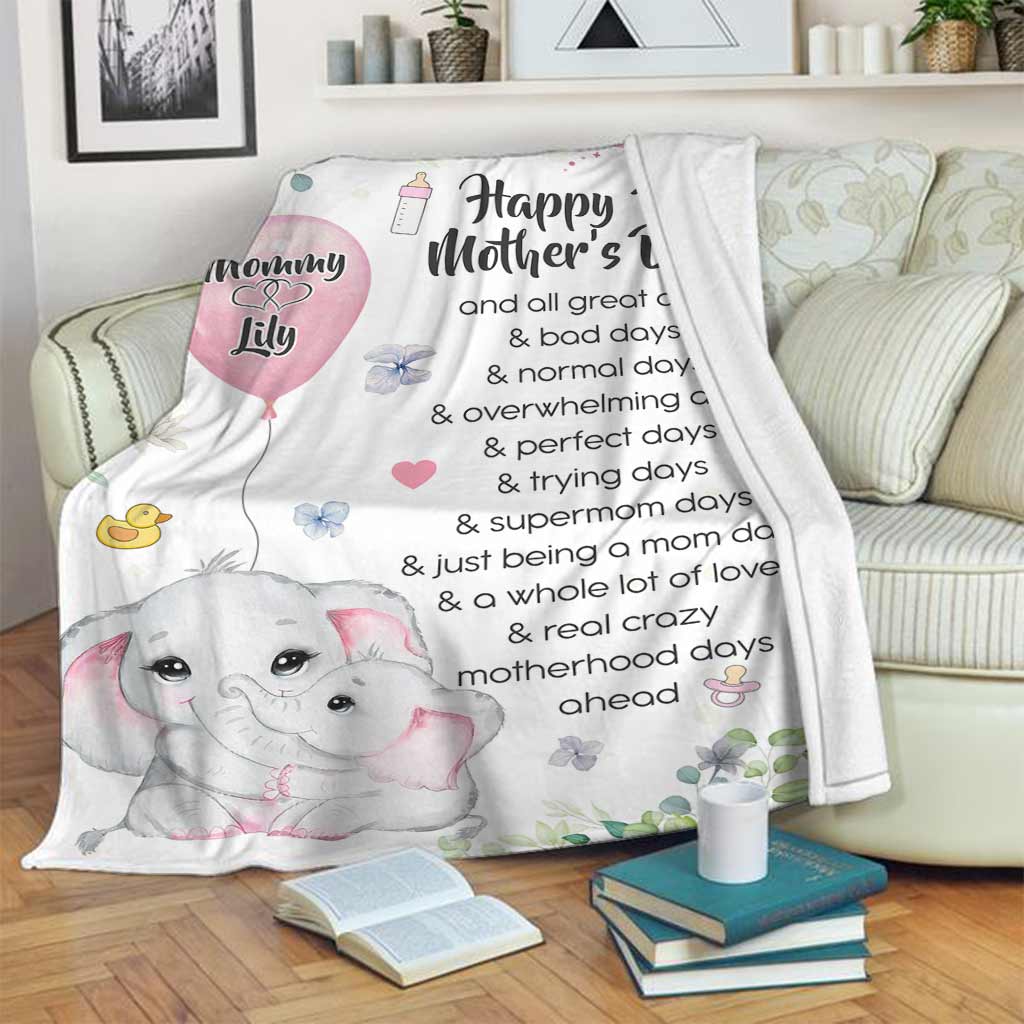 Elephant Happy 1ST Mothers Day And All The Days Ahead Personalized Flannel Blanket For Cozy Bedroom Sofa Decor