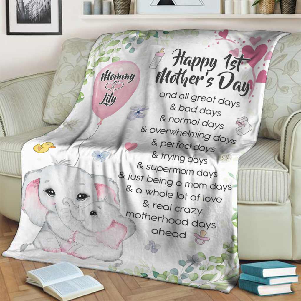 Elephant Happy 1ST Mothers Day And All The Days Ahead Personalized Flannel Blanket For Cozy Bedroom Sofa Decor