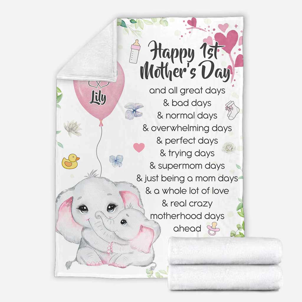 Elephant Happy 1ST Mothers Day And All The Days Ahead Personalized Flannel Blanket For Cozy Bedroom Sofa Decor