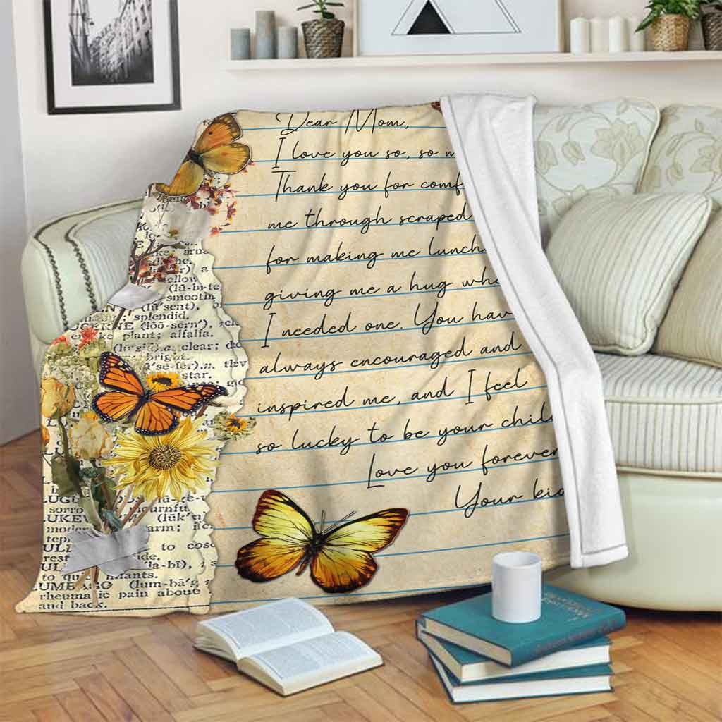 Butterfly Love Dear Mom Mothers Day Vintage Flannel Blanket For Cozy Bedroom Sofa Decor