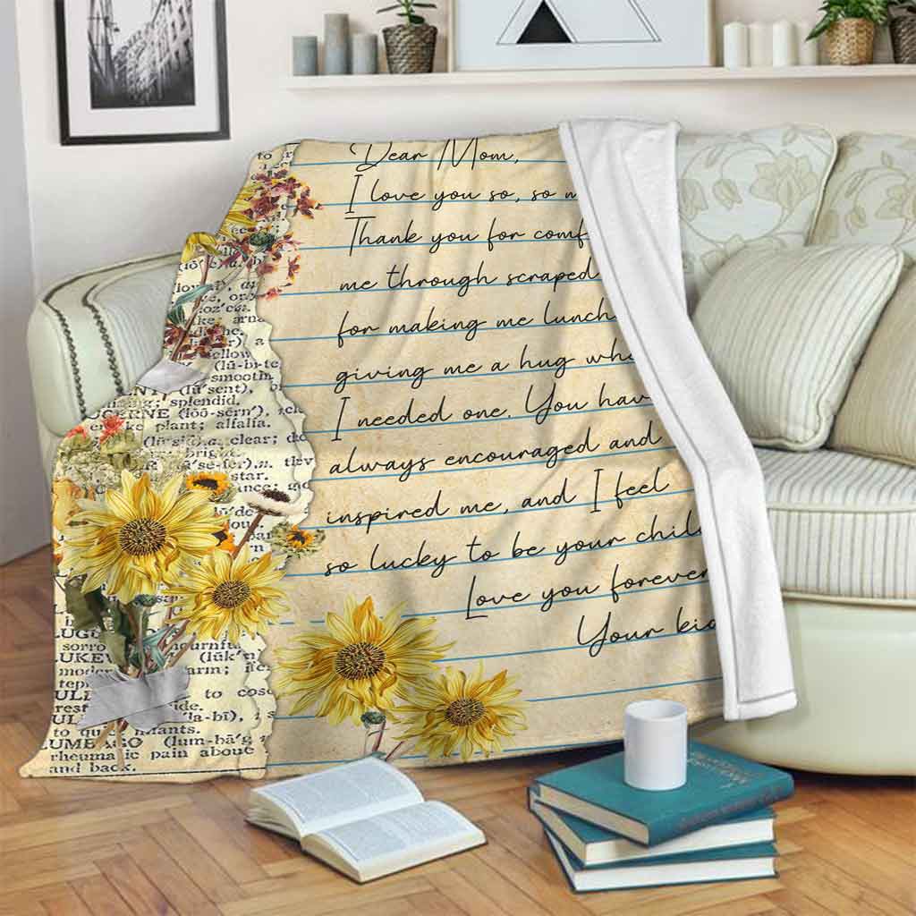 Sunflower Family Love Dear Mom Mothers Day Flannel Blanket For Cozy Bedroom Sofa Decor