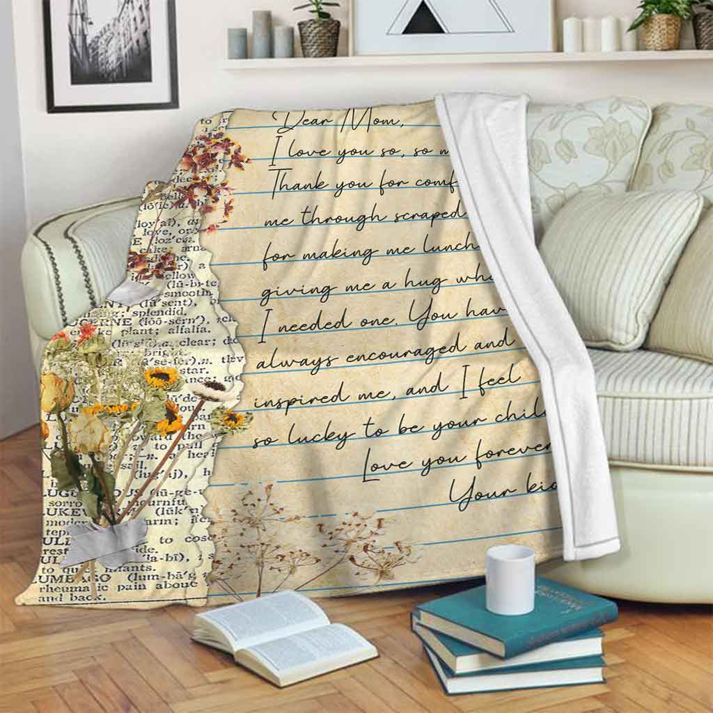 Family Dear Mom Mothers Day Scrapbooking Flannel Blanket For Cozy Bedroom Sofa Decor