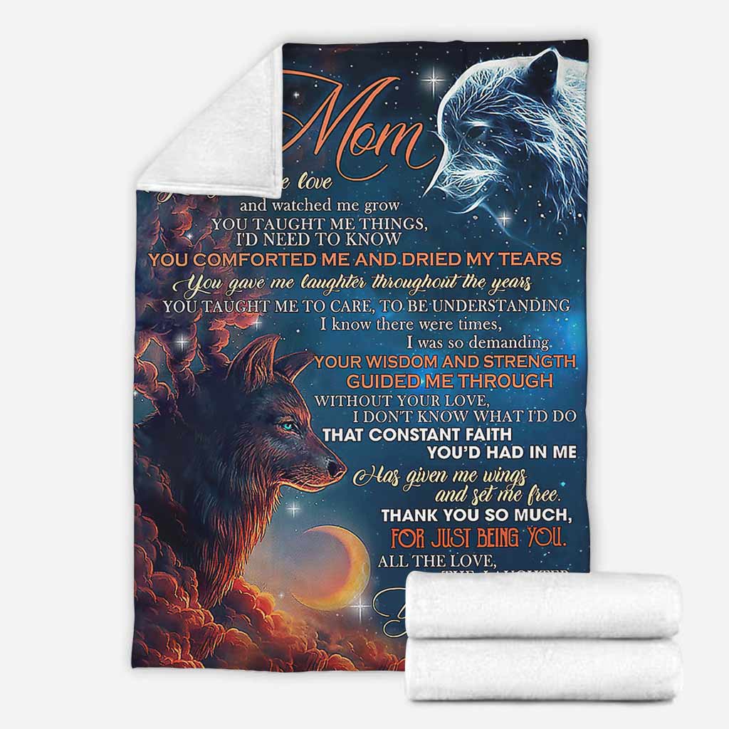 Wolf To My Mom Thank You Flannel Blanket For Cozy Bedroom Sofa Decor
