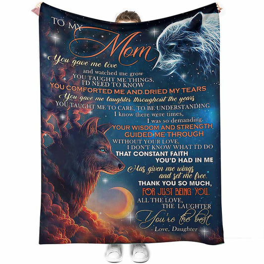 Wolf To My Mom Thank You Flannel Blanket For Cozy Bedroom Sofa Decor