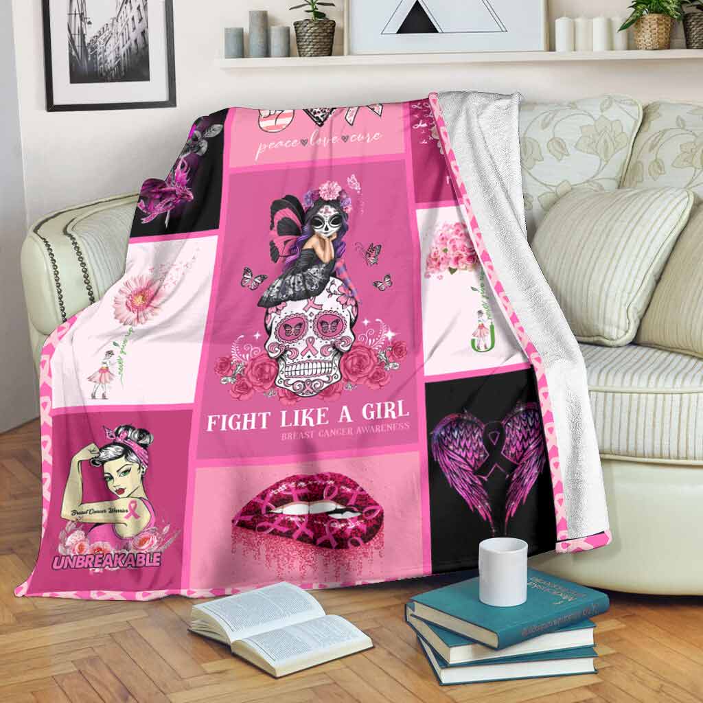 Breast Cancer Awareness Fight Like A Girl Flannel Blanket For Cozy Bedroom Sofa Decor
