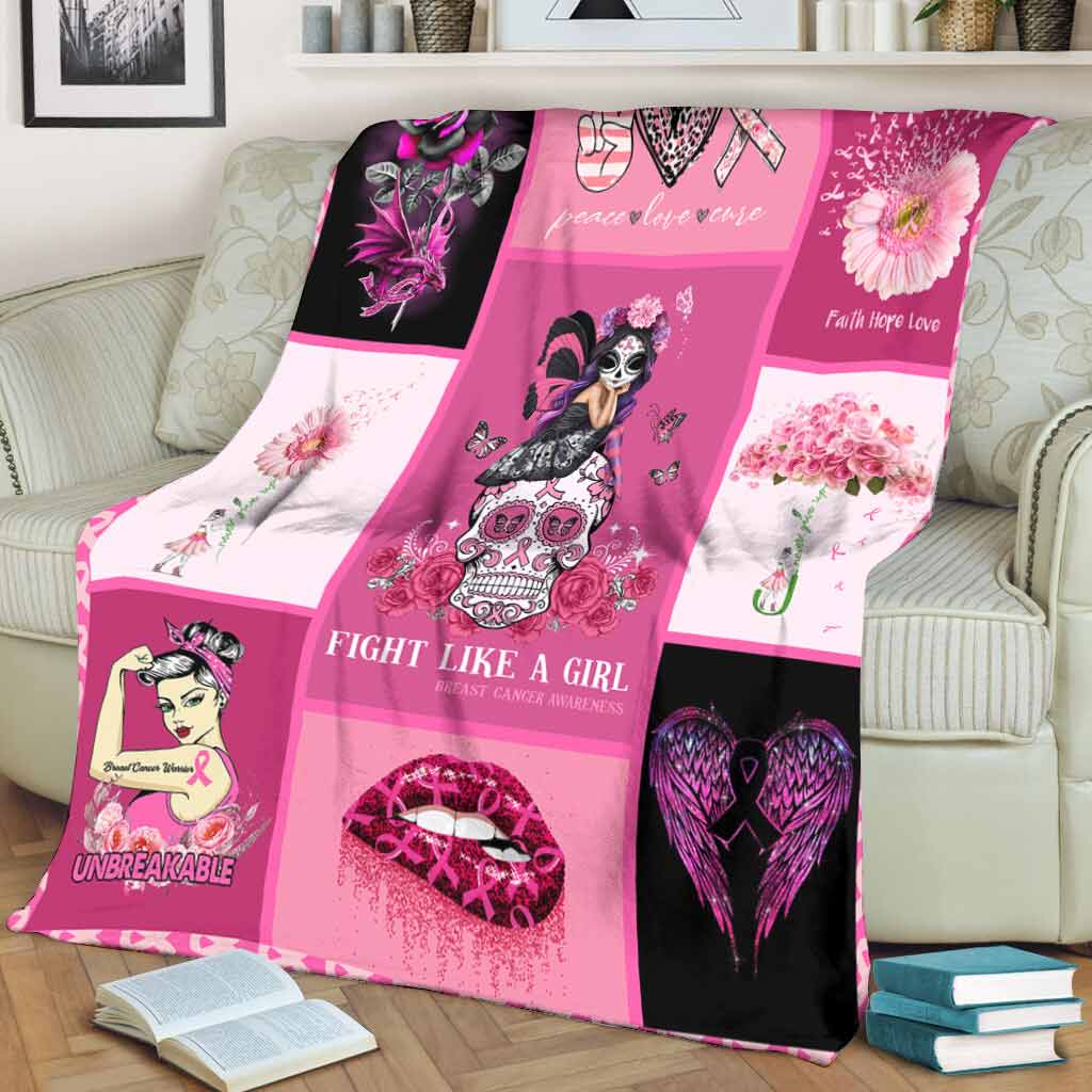 Breast Cancer Awareness Fight Like A Girl Flannel Blanket For Cozy Bedroom Sofa Decor