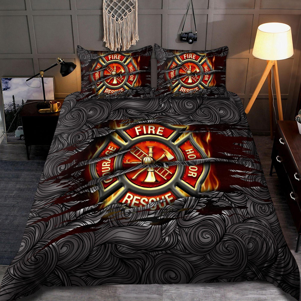 Firefighter Symbol Love Bedding Cover For Firefighter Bedroom Decor