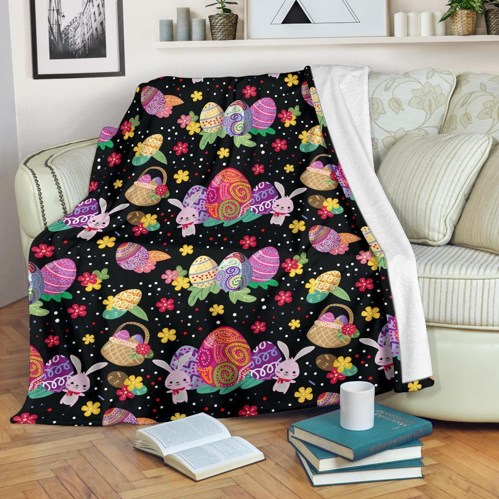 Easter Bunny Egg Pattern Flannel Blanket For Cozy Bedroom Sofa Decor
