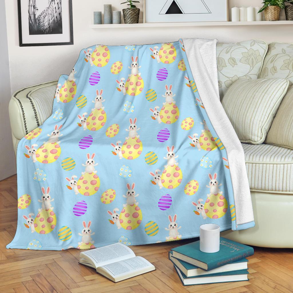 Easter Bunny Egg Pattern Flannel Blanket For Cozy Bedroom Sofa Decor