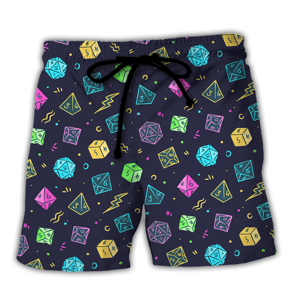 Colorful Fantasy Roleplaying Dice Beach Shorts For Coastal Adventures And Easy Warm Weather Wear
