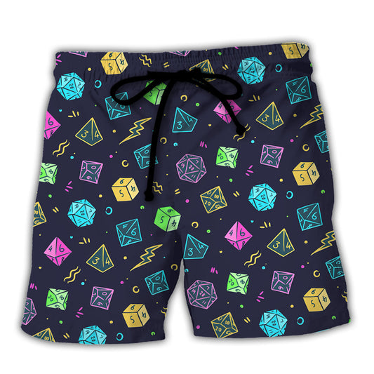 Colorful Fantasy Roleplaying Dice Beach Shorts For Coastal Adventures And Easy Warm Weather Wear