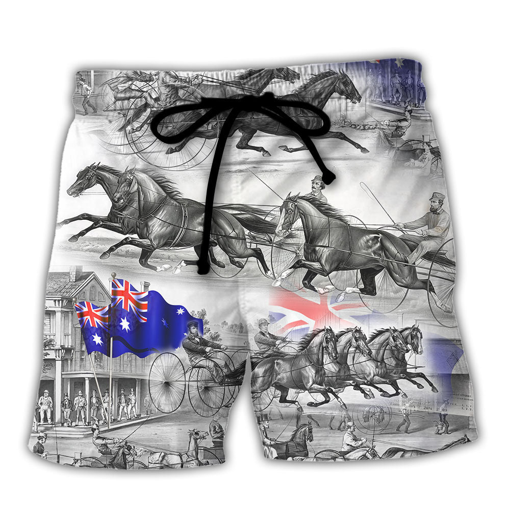 Harness Racing Horse Road Australia Flag Beach Shorts For Road Trips And Summer Travel
