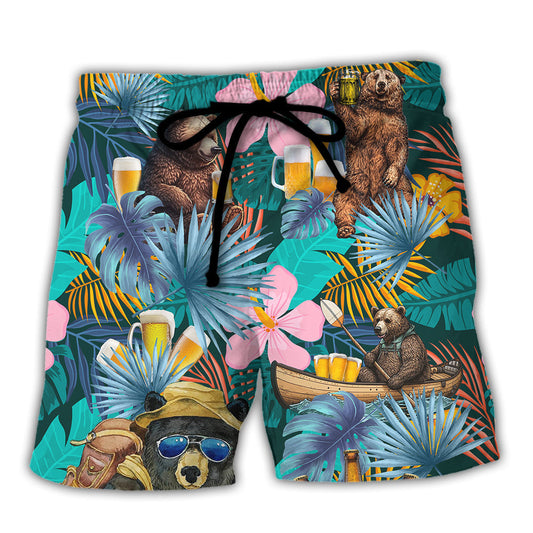 Camping Funny Bear Camping With Beer Beach Shorts For Beach Gatherings And Travel