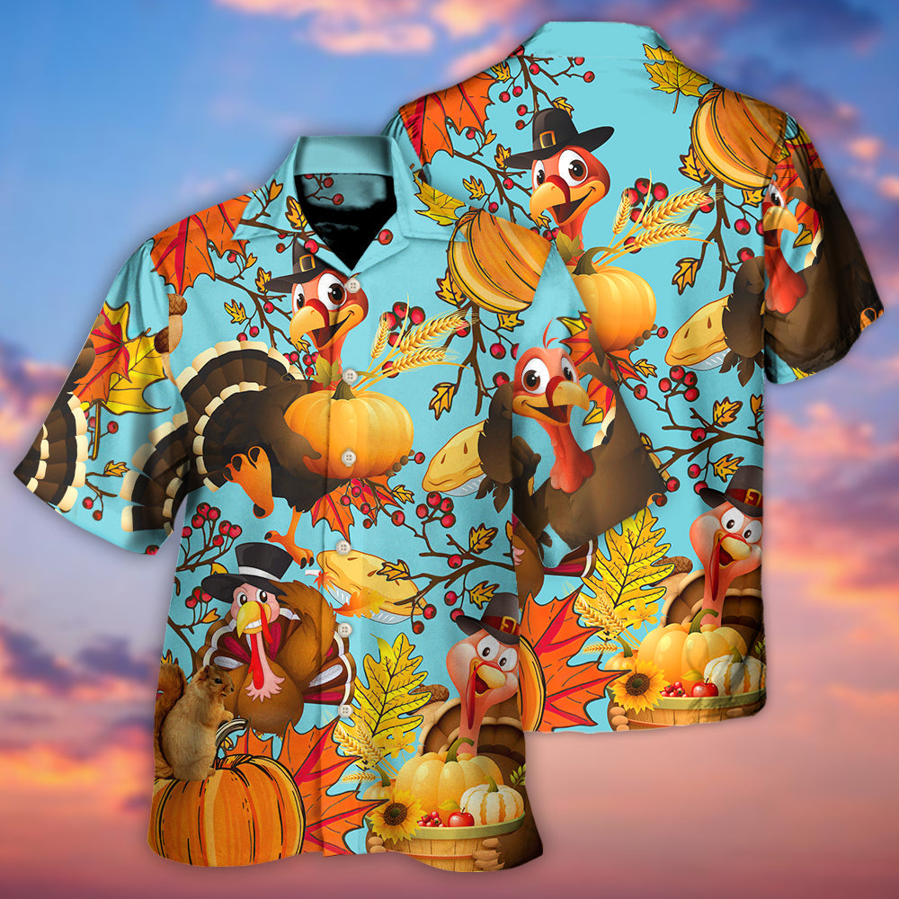 Turkey Thanksgiving Harvest Celebration Hawaiian Shirt Design View For Casual Summer Styling