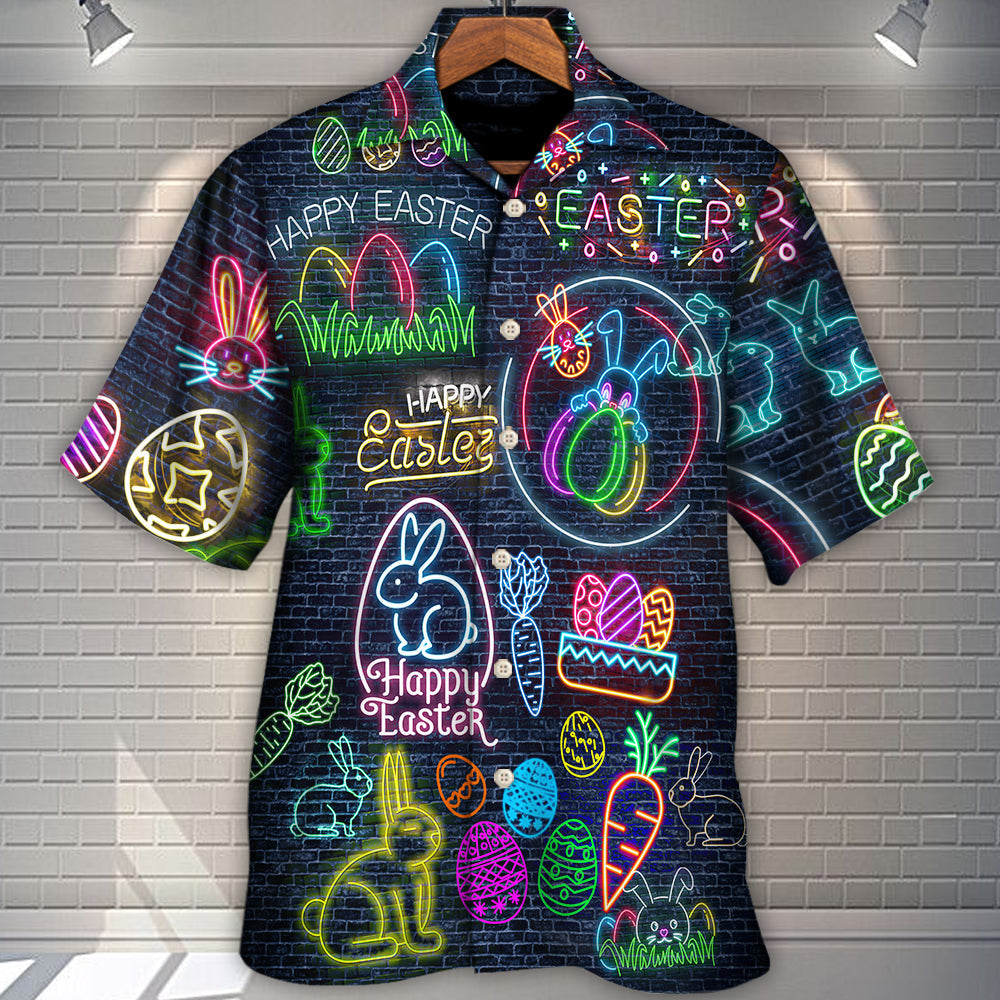 Neon Easter And Rabbit Hawaiian Shirt With All Over Print For Beach Vacations Casual Parties And Warm Weather Style