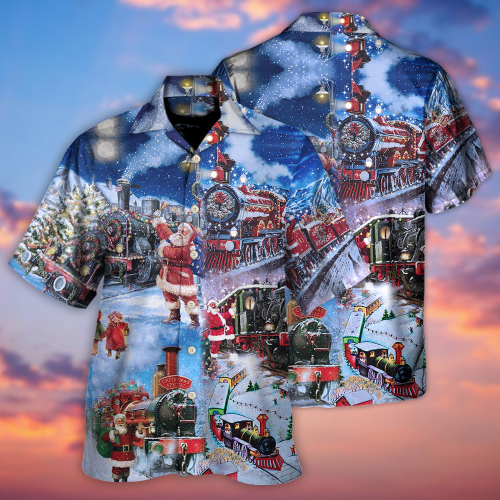 Train Christmas Santa Happiness Hawaiian Shirt For Resort Getaways And Comfortable Summer Activities