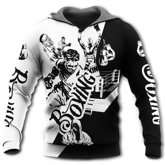 Black White Boxing Spirit Hoodie For Comfortable Daily Outfits Holidays And Casual Wear