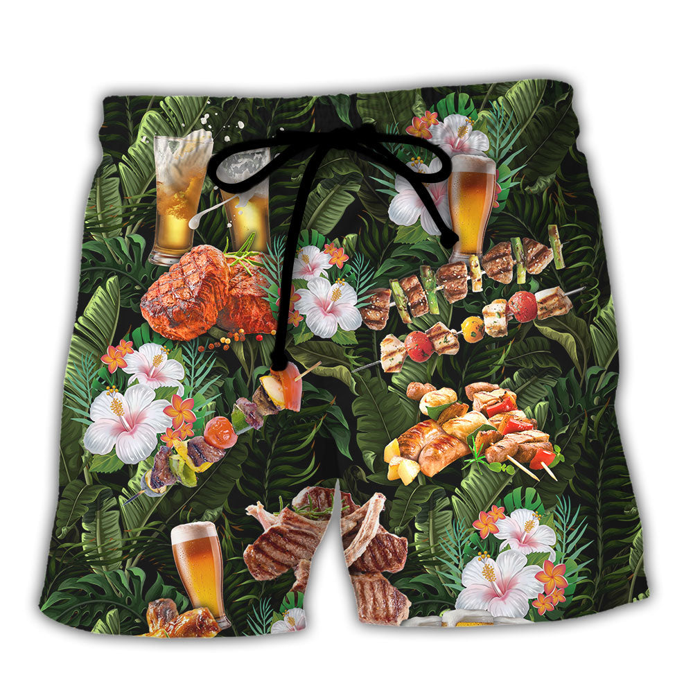 BBQ Beer Meat Smoking Grilling Pit Master Funny Beach Shorts For Beach Gatherings And Travel