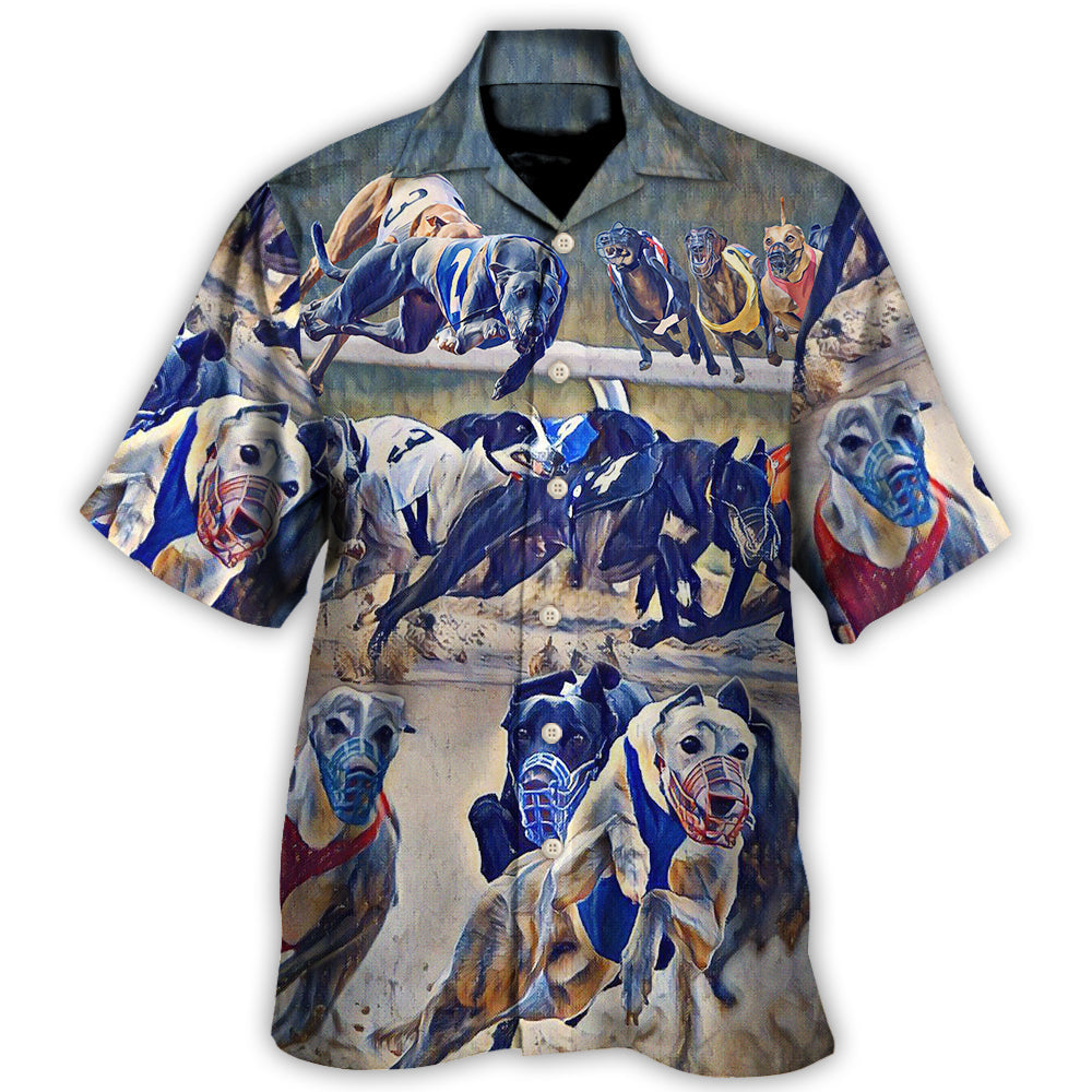 Dog Racing Greyhound Hawaiian Shirt Print Closeup For Thoughtful Gifting