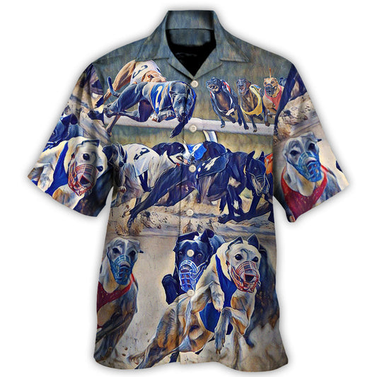 Dog Racing Greyhound Hawaiian Shirt Print Closeup For Thoughtful Gifting