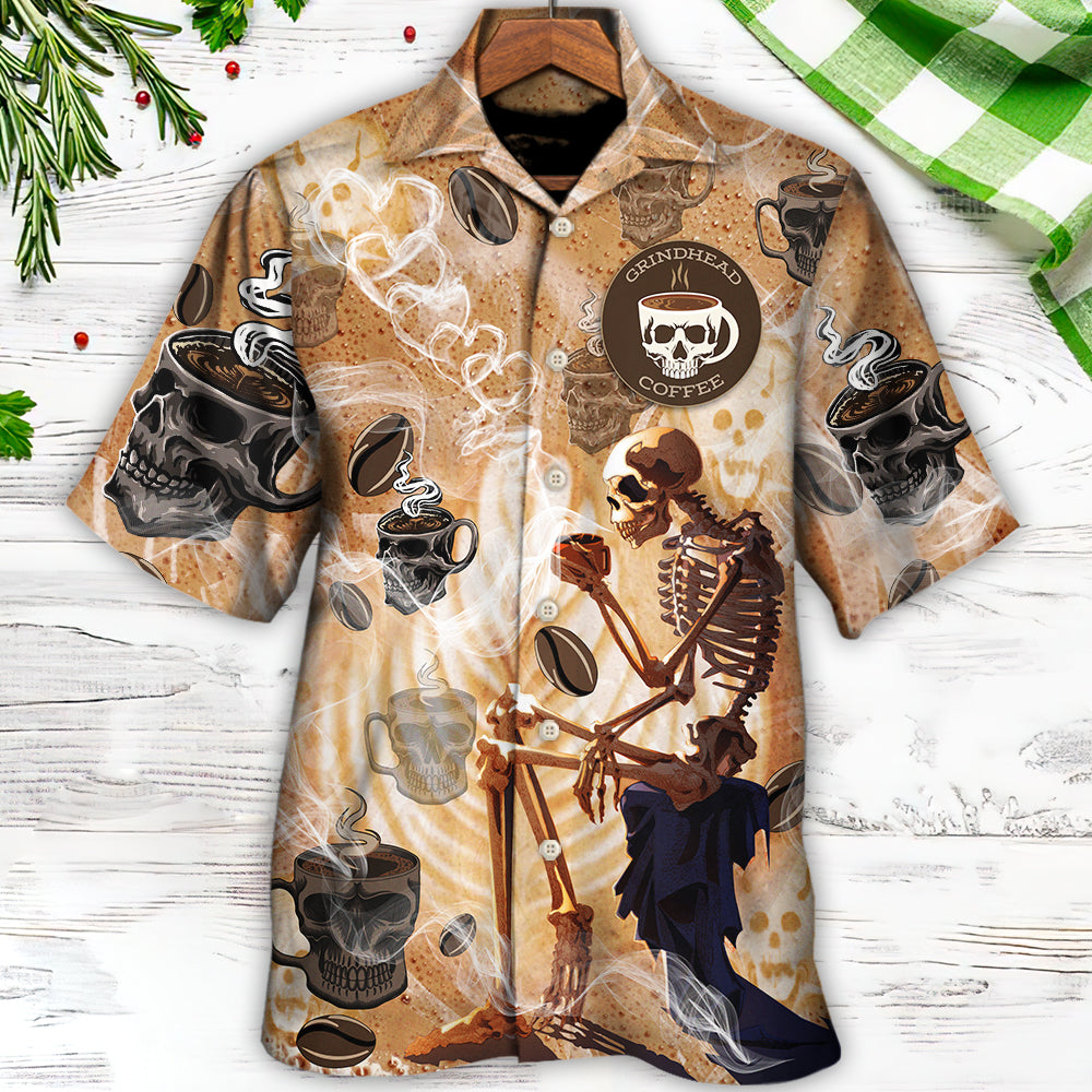Skull Coffee Hawaiian Shirt Collar And Front View For Island Holidays